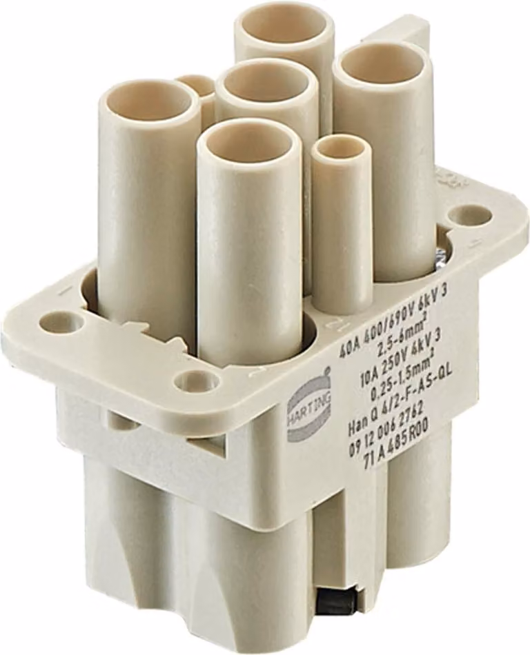 HARTING Han Q4/2, inserto a bussola (F), connessione a vite assiale / a serraggio rapido, 6 poli, 4/2+PE, 400V/690V - 250V