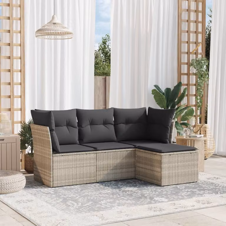 Set Divano da Giardino a L vidaXL con Cuscini Grigio con Struttura in Metallo e Polyrattan per 4 Persone