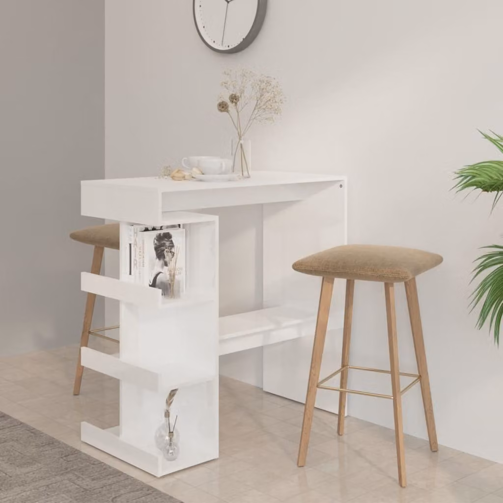 The Living Store Tavolo da bar con ripiano bianco lucido 100x50x101,5 cm