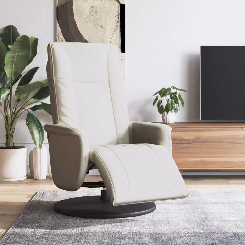 vidaXL Poltrona Reclinabile con Poggiapiedi in Similpelle Beige con Base Girevole a 360 Gradi