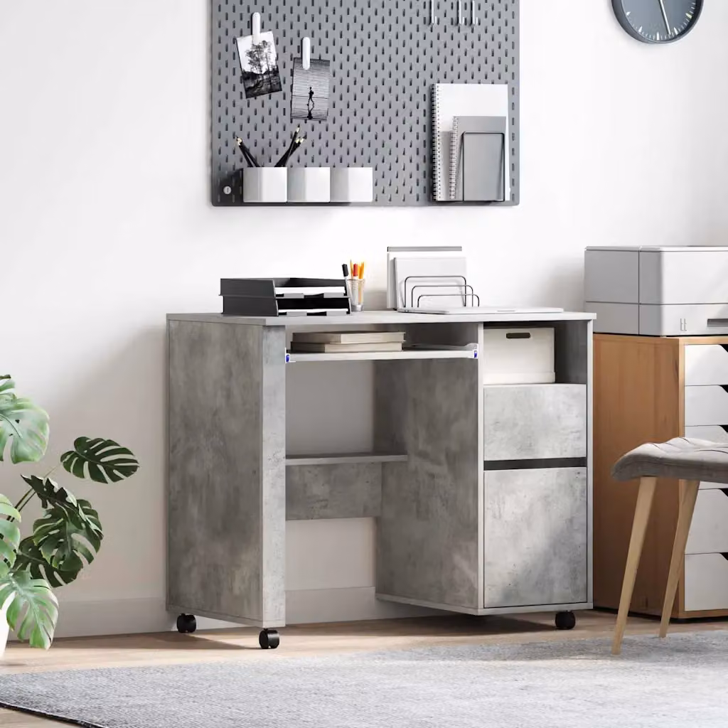 Scrivania da ufficio moderna vidaXL con ruote in colore grigio e finitura opaca, L: 120 cm, P: 60 cm, H: 75 cm