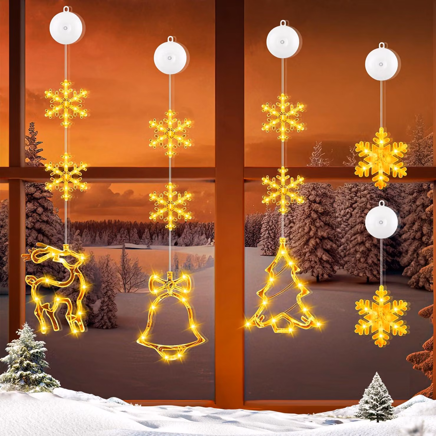 Illuminazione natalizia per finestre, 5 motivi a LED, luce bianco caldo, alimentazione a batteria
