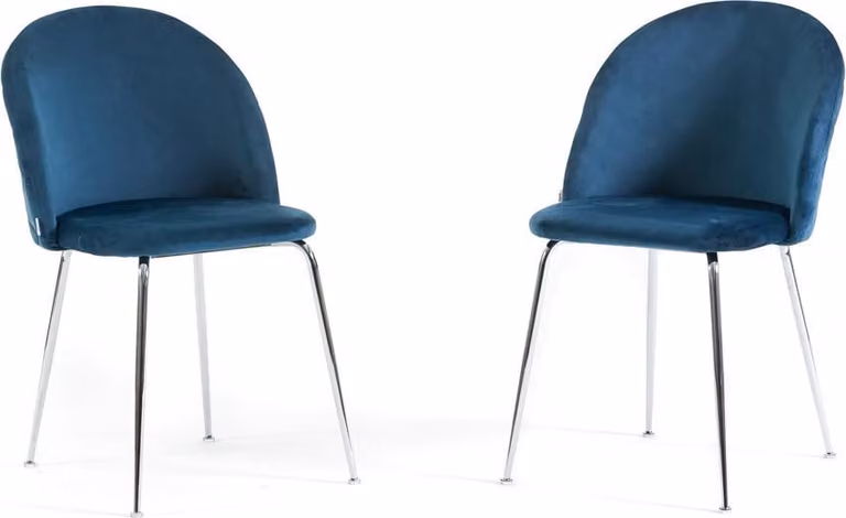 Set di 2 sedie da pranzo imbottite, gambe in metallo, design elegante per cucina, sala da pranzo, bar e ristoranti SARA - Blu/Argento