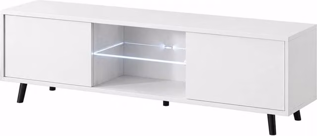 Mobile TV ARREDITALY Bianco con Due Ante Battenti, Ripiano in Vetro e Illuminazione LED, L/P/H: 140 x 31.5 x 40 cm