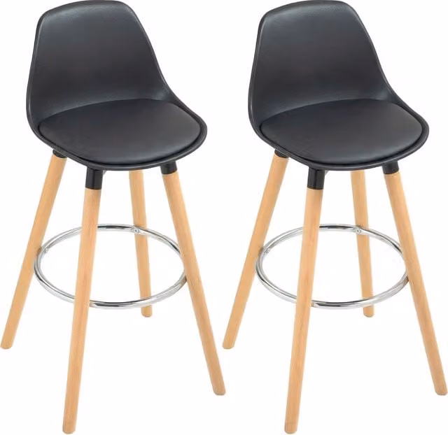 Sgabelli da Bar Set 2 Pezzi ¨C Xylo ¨C Con Schienale e Poggiapiedi Imbottiti Nero 43x43x91cm