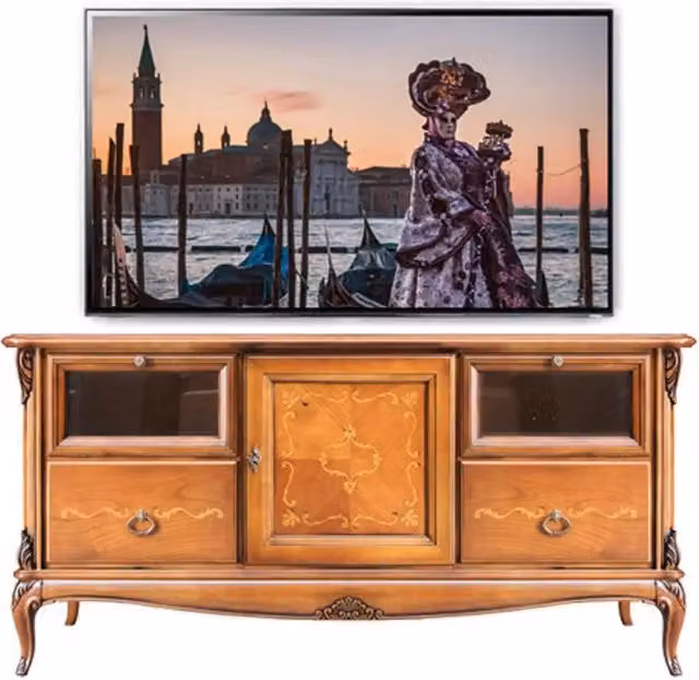 Porta TV classico in legno marrone Mobili 2G con 1 porta, 2 cassetti e 2 ribalte L: 141 cm, P: 47 cm, H: 70 cm – 4