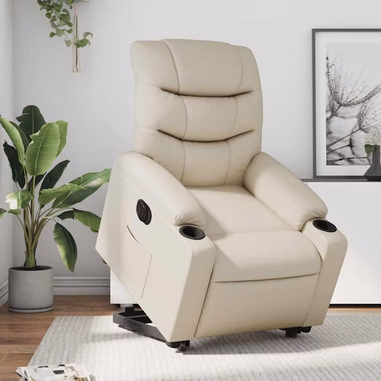 Poltrona Alzapersona Reclinabile vidaXL in Similpelle Beige con Assistenza Elettrica e Braccioli