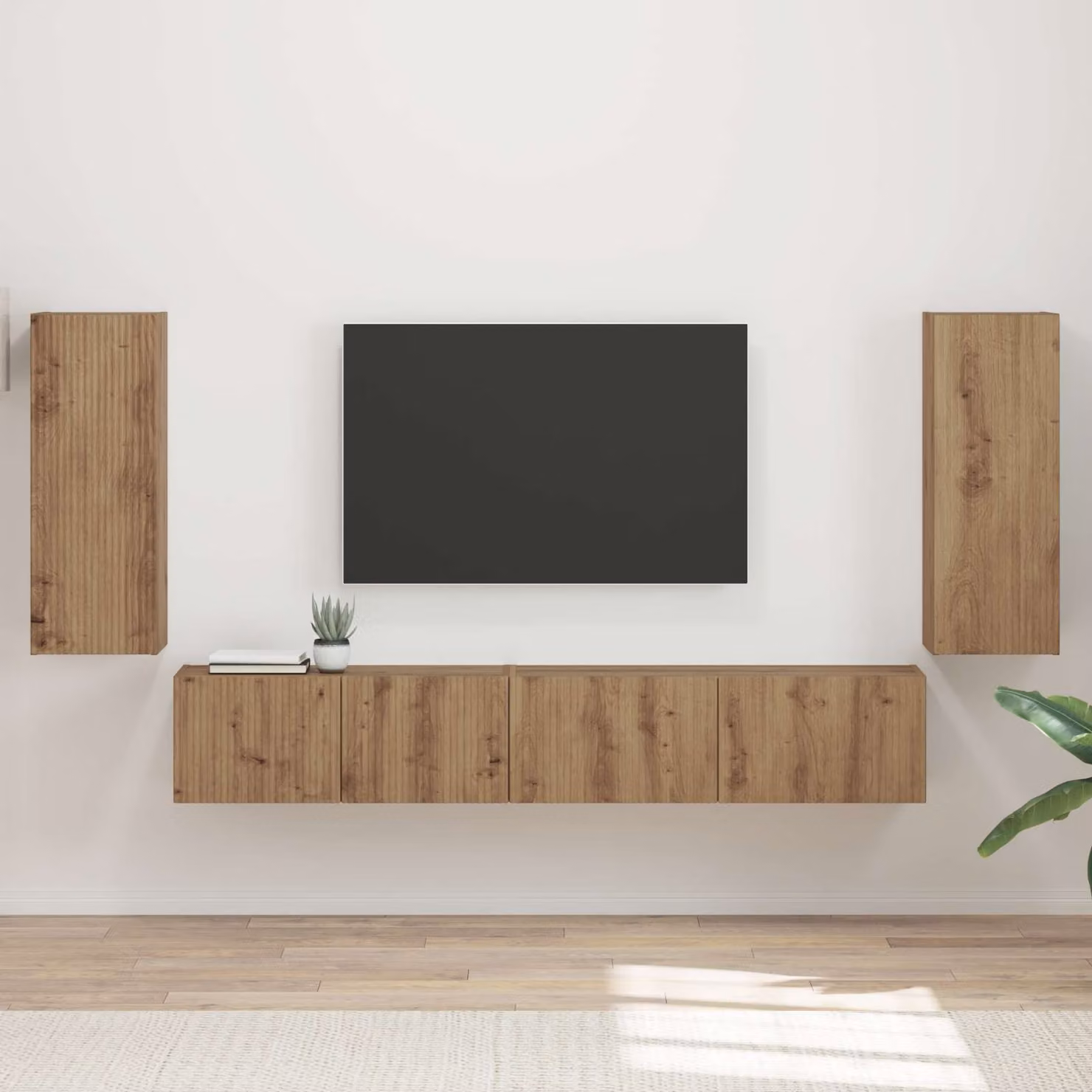 Set mobile TV vidaXL 4 pezzi in legno ingegnerizzato color rovere artigianale
