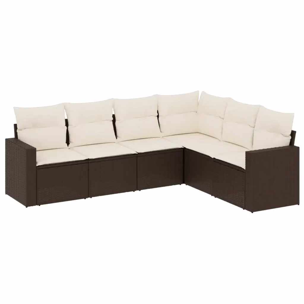 Set Divano da Giardino a L vidaXL in Polyrattan Marrone con Cuscini Bianchi per 6 Persone – 2