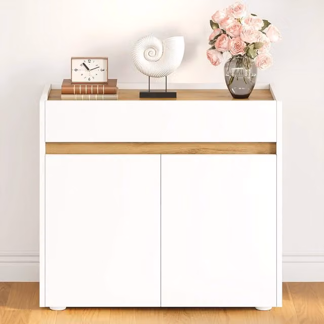 Armadio contenitore 80x40x70 cm con cassetto e ripiani regolabili in truciolare bianco