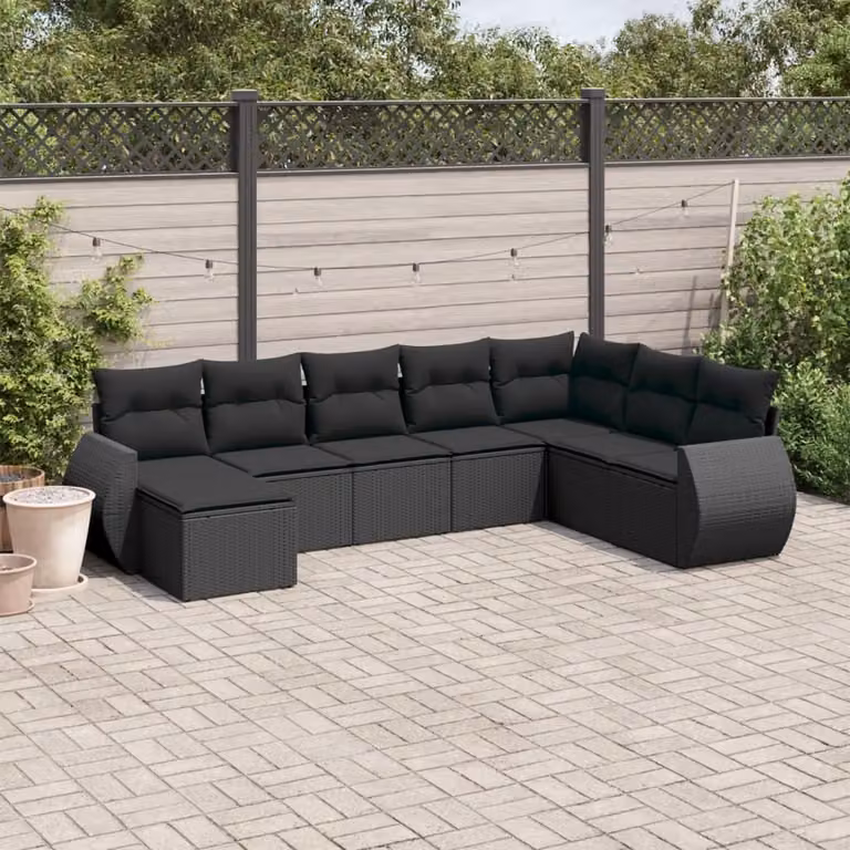 Maison Exclusive - Set da giardino 8 pezzi con cuscini in polyrattan nero