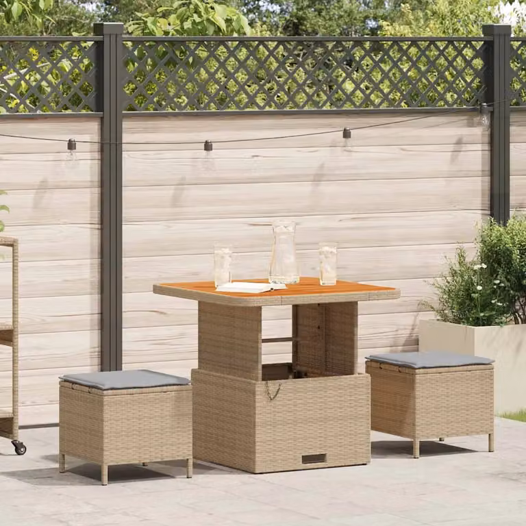 Set da pranzo per giardino e terrazzo vidaXL in polyrattan e legno di acacia beige, 3 pezzi