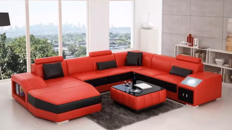 Wohnlandschaft Eckcouch Eckgarnitur Ecksofa Polster Sofa U-Form Ledersofa Couch