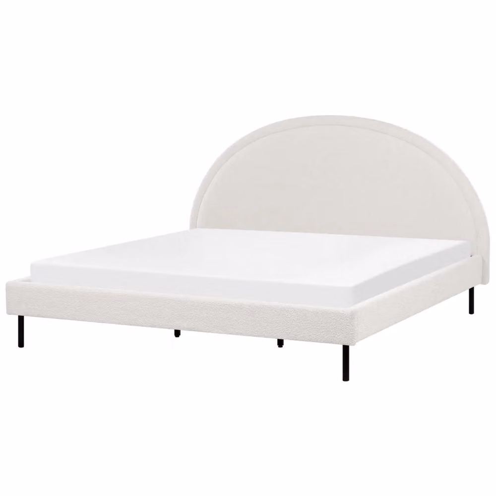 Letto matrimoniale BELIANI in bouclé bianco imbottito con base a doghe e testiera rotonda L/P: 180 x 200 cm – 2
