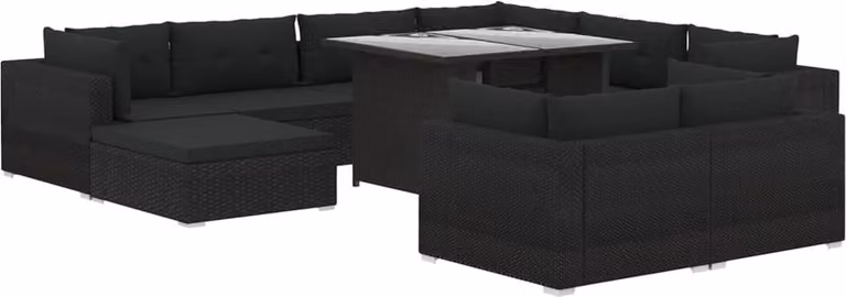 Set Divani da Giardino 10 pz con Cuscini in Polyrattan Nero
