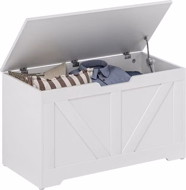Baule Contenitore con Coperchio Xylo Bianco L: 80 cm, P: 40 cm, H: 45 cm