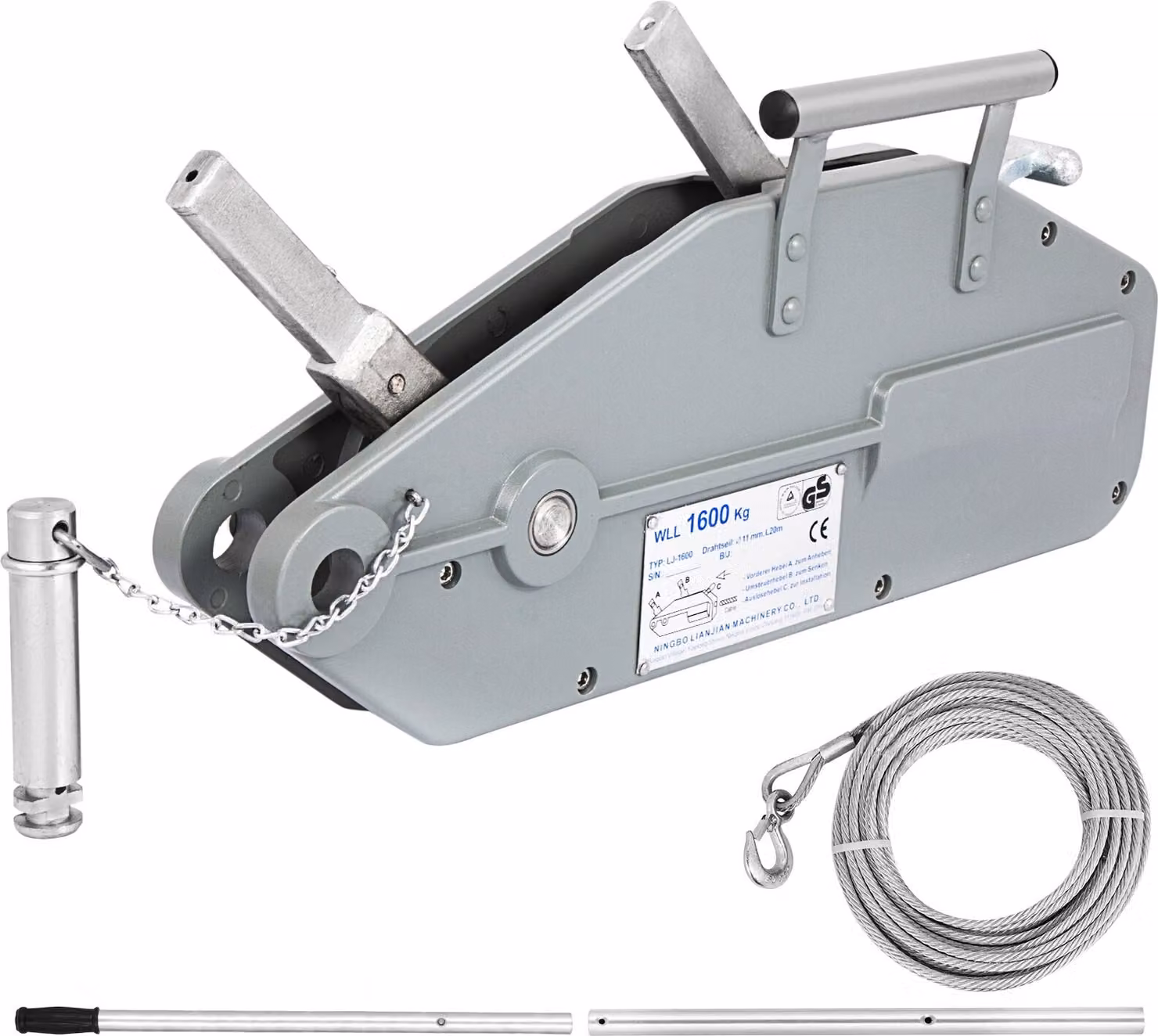 Paranco a fune fino a 1600 kg di portata con lunghezza 25 m fune metallica in acciaio inox, verricello a fune da 12 kg verricello forestale verricello a fune freno trazione e sollevamento verricello manuale fune diametro 11 mm carico massimo di traslazion