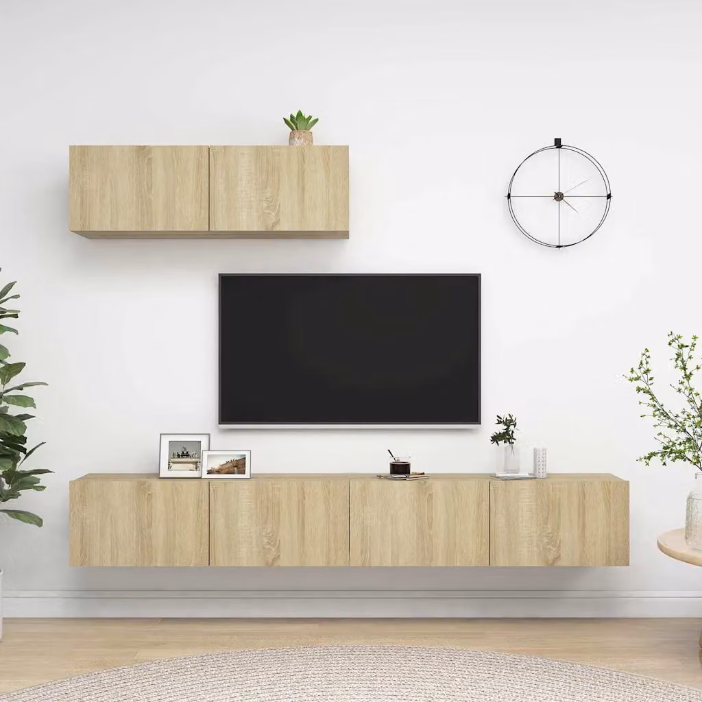 Set di 3 mobili porta TV vidaXL in legno multistrato color rovere, design moderno per soggiorno