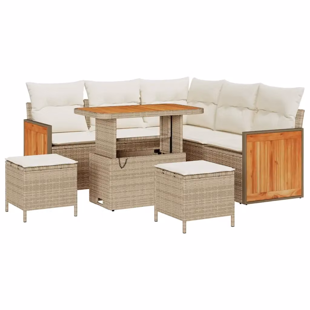 Set Divano da Giardino vidaXL 8 Posti a Forma di L con Tavolino e Cuscini Beige e Bianco – 2