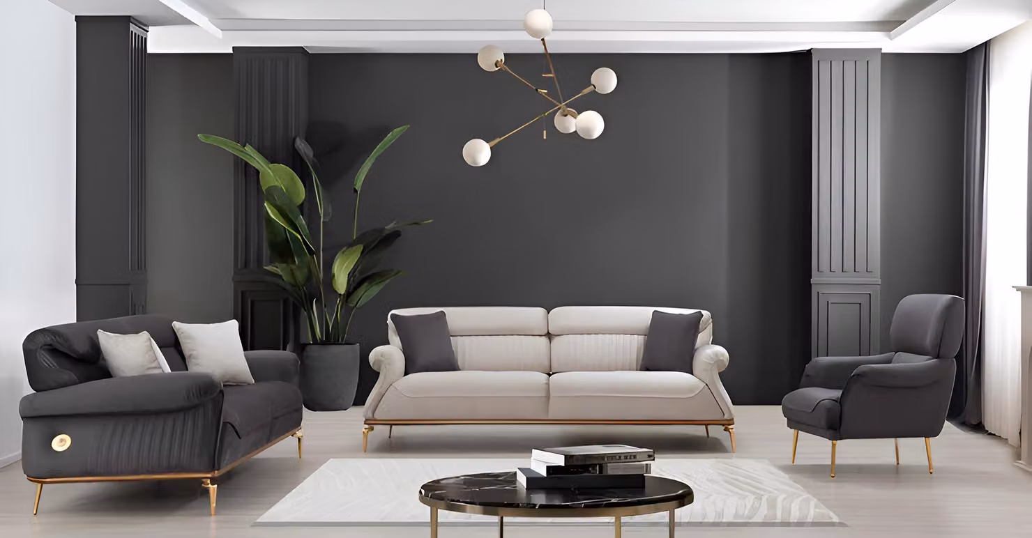 Schwarzes Sofa Set 3+3 mit stilvollem Sessel und modernem Design