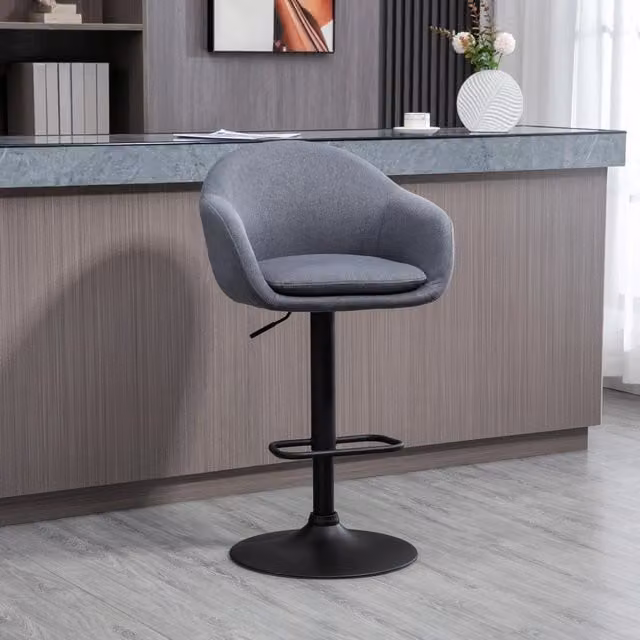 Sgabello da bar regolabile in altezza REDOM in tessuto grigio e nero con struttura in metallo L/P/H: 54 x 54 x 112 cm