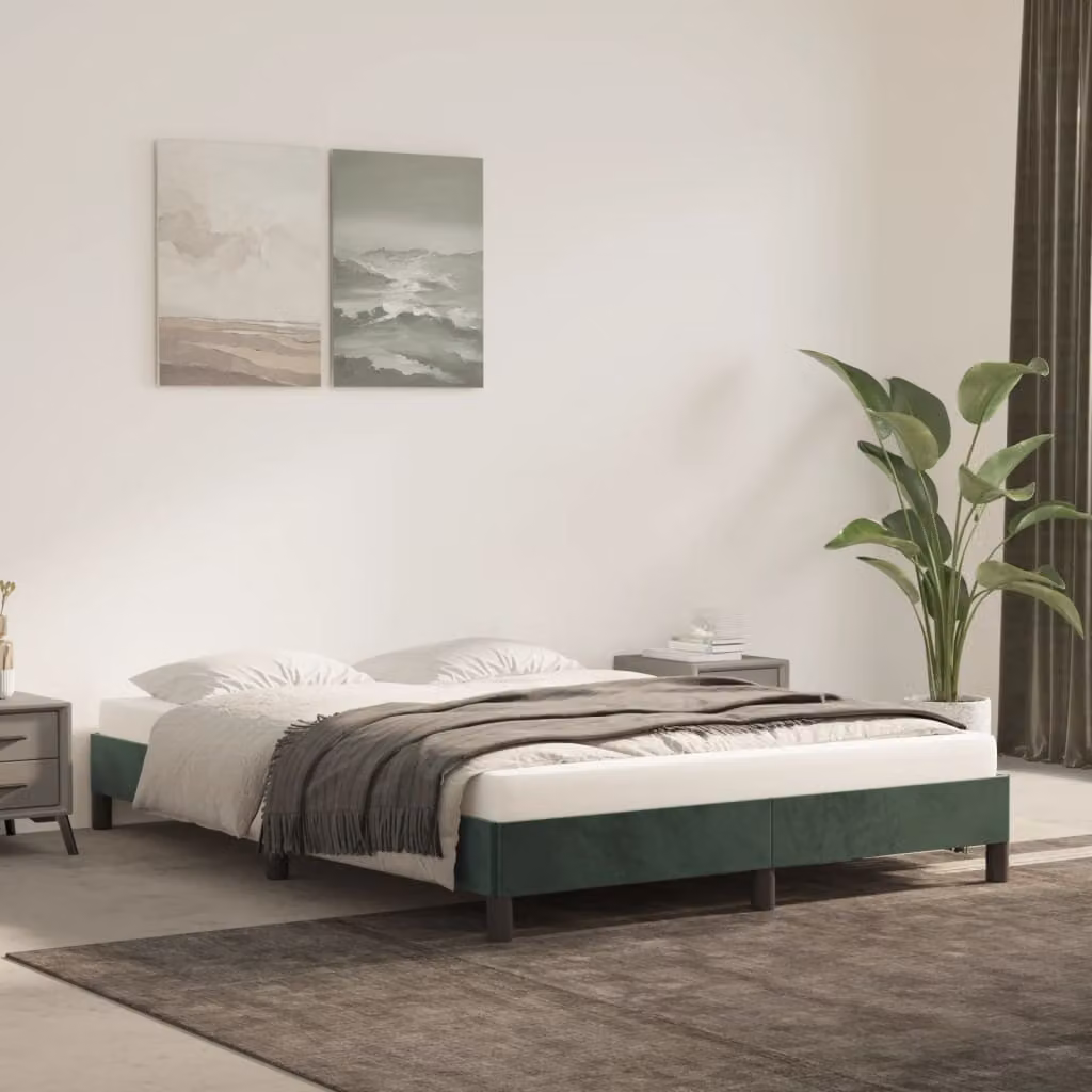 The Living Store Struttura letto in velluto verde scuro 140x200 cm