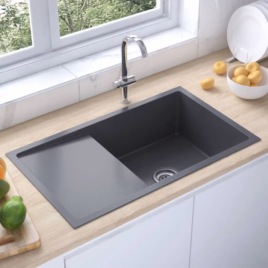 The Living Store Lavello da incasso a mano in acciaio inox nero