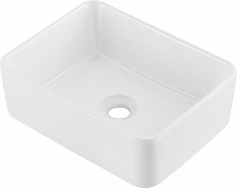 SucceBuy lavabo da appoggio rettangolare, misura 16 x 12 pollici, un lavabo da appoggio per il bagno. Si tratta di un lavabo da appoggio in Vetroceramica bianca in stile moderno
