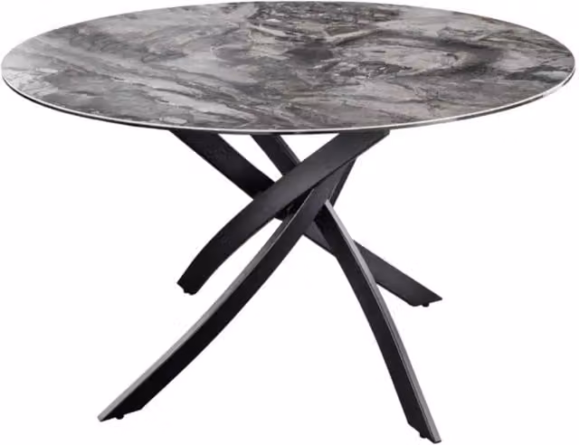 Tavolo da pranzo rotondo ARAVIS 120 cm - Ceramica effetto marmo grigio e gambe in metallo nero design