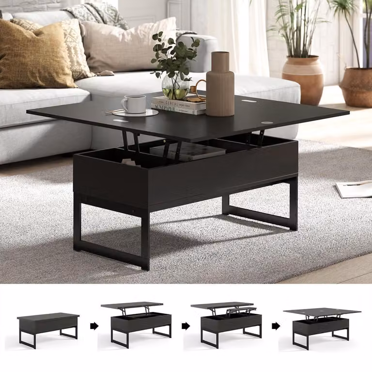 Tavolino da divano, regolabile in altezza, estendibile, in legno, color marrone scuro