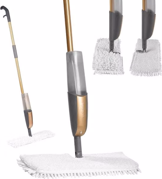 Aspirapolvere a spray 2-in-1 Vileda con testa a spruzzo integrata e design in ottone color oro per pavimenti in vinile, legno e ceramica
