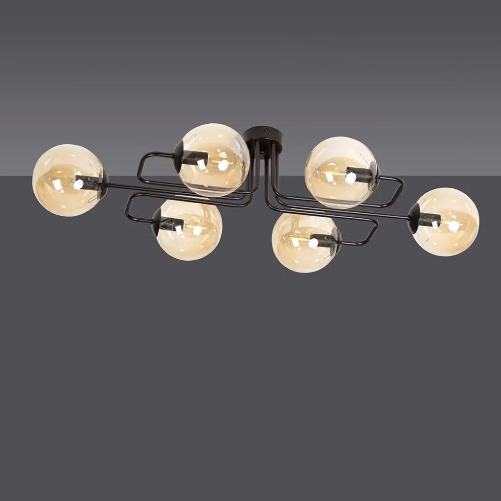 Lampadario Emibig in metallo e vetro nero e beige con 6 lampadine E14 dimmerabile – 2