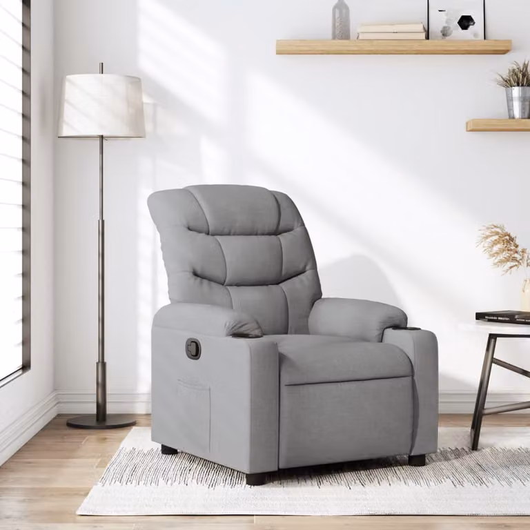 vidaXL Poltrona Reclinabile Relax in Tessuto Grigio con Braccioli e Reclinazione Manuale