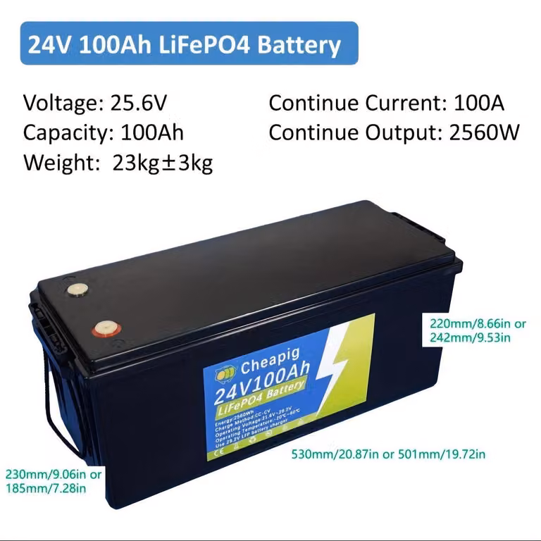 Batteria al litio - Batteria LiFePO4 - Batteria per energia solare - Batteria per imbarcazioni - Batteria marina - 24V 100Ah