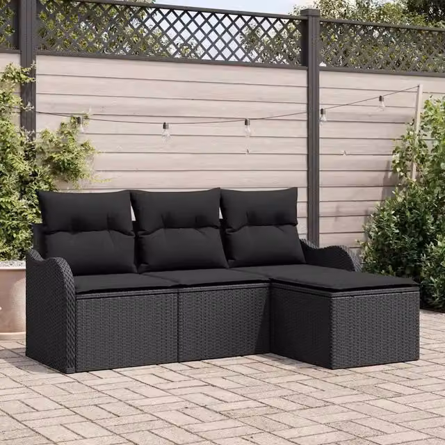Set Divano da Giardino 4 pz Nero polyrattan 3345653