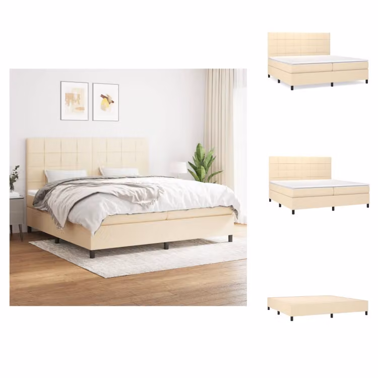 vidaXL Letto a molle con materasso crema 200x200 cm in tessuto - Letti & strutture letto
