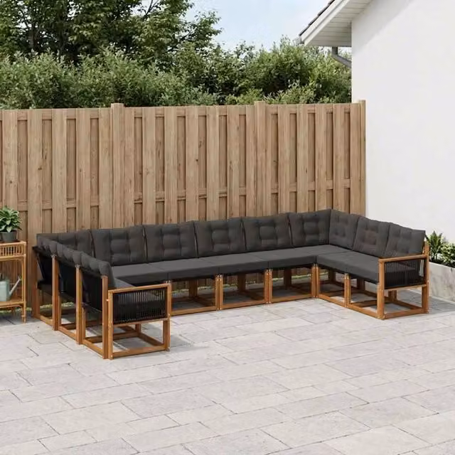 Set di divani da esterno vidaXL in legno di acacia con cuscini, marrone e nero