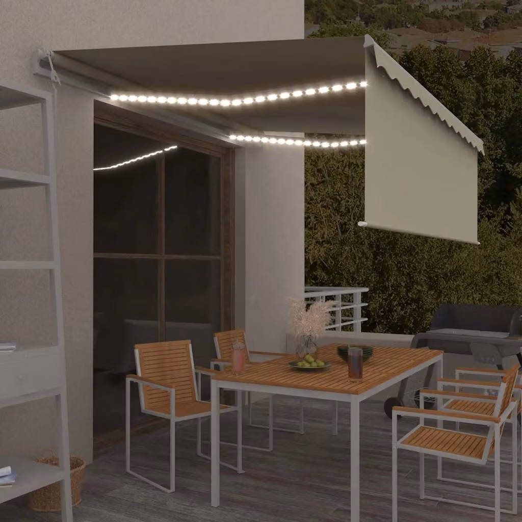 vidaXL Tenda Automatica con Parasole LED e Sensore Vento in Poliestere e Alluminio, Colore Beige/Bianco, L 400 cm x P 120 cm