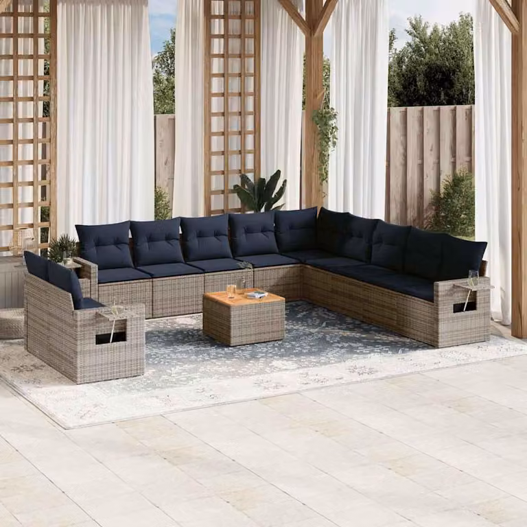 Maison Exclusive - Set da giardino 12 pezzi con cuscini, grigio, polyrattan