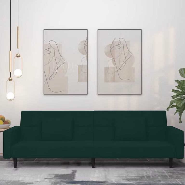 vidaXL Divano Letto Click-Clack a 2 Posti in Velluto Verde con Cuscini e Struttura in Legno Massello