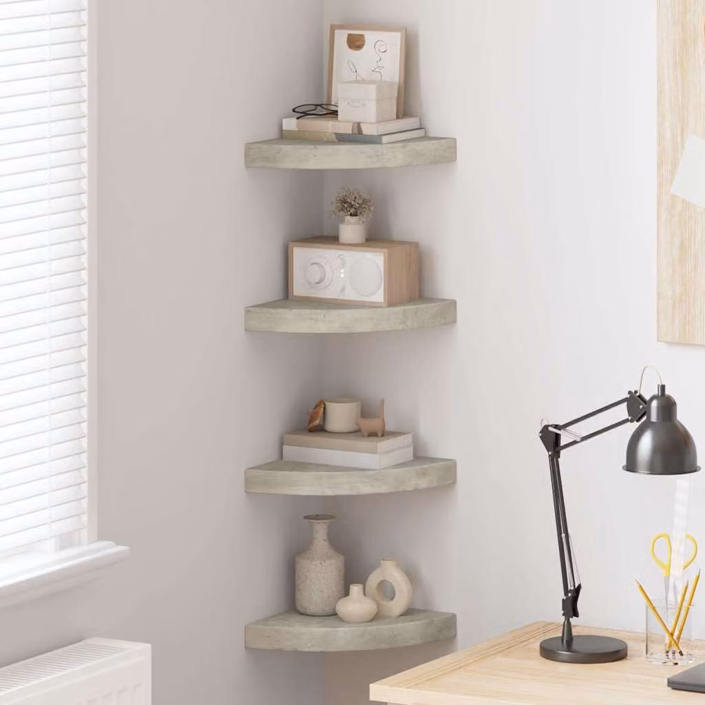 Set di 4 mensole angolari vidaXL in MDF, colore grigio cemento, L/P/H: 25 x 25 x 3,8 cm