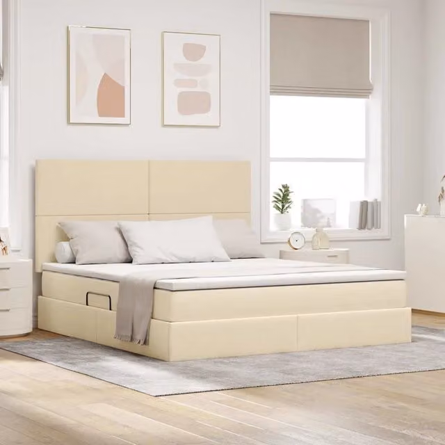 Letto con contenitore moderno vidaXL in tessuto beige con base a sollevamento L: 180 cm, P: 200 cm, H: 128 cm