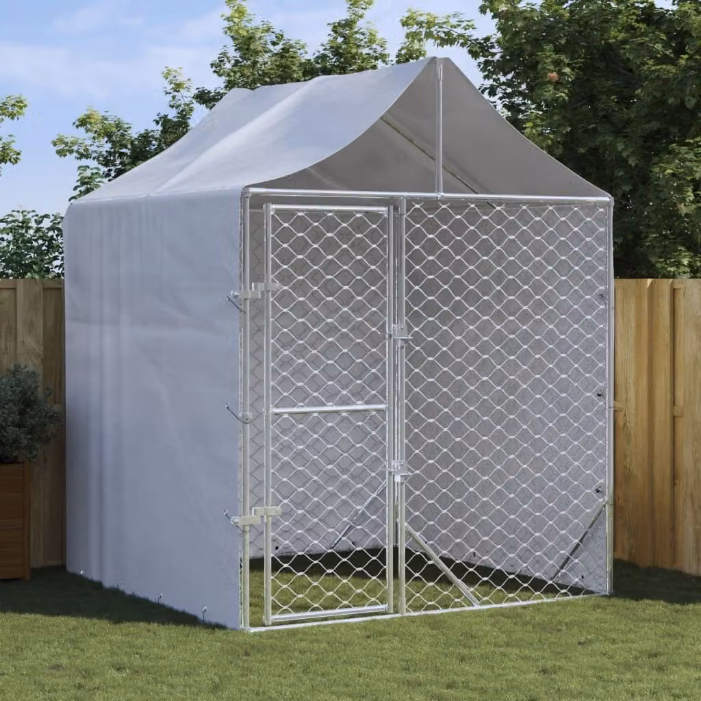 The Living Store Cuccia per cani da esterno con tetto Silver 2x2x2,5 m Acciaio zincato
