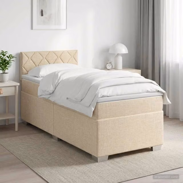 Letto box spring con materasso Crema 80 x 200 cm Tessuto 3450360