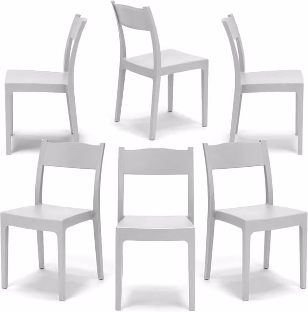 Set di 6 sedie impilabili VESTA Redokasa in polipropilene bianco opaco con design moderno per cucina, sala da pranzo o giardino