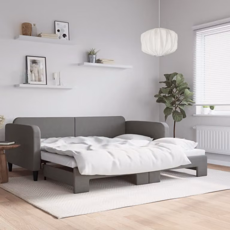 vidaXL Divano Letto con Letto Estraibile Grigio in Tessuto per Soggiorno e Camera da Letto L/P: 90 x 190 cm