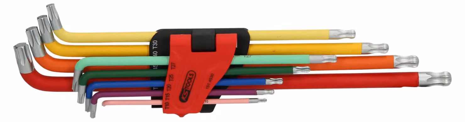 KS Tools Set di chiavi angolari Torx a testa sferica, extra lunghe e angolate a 108°, 9 pz