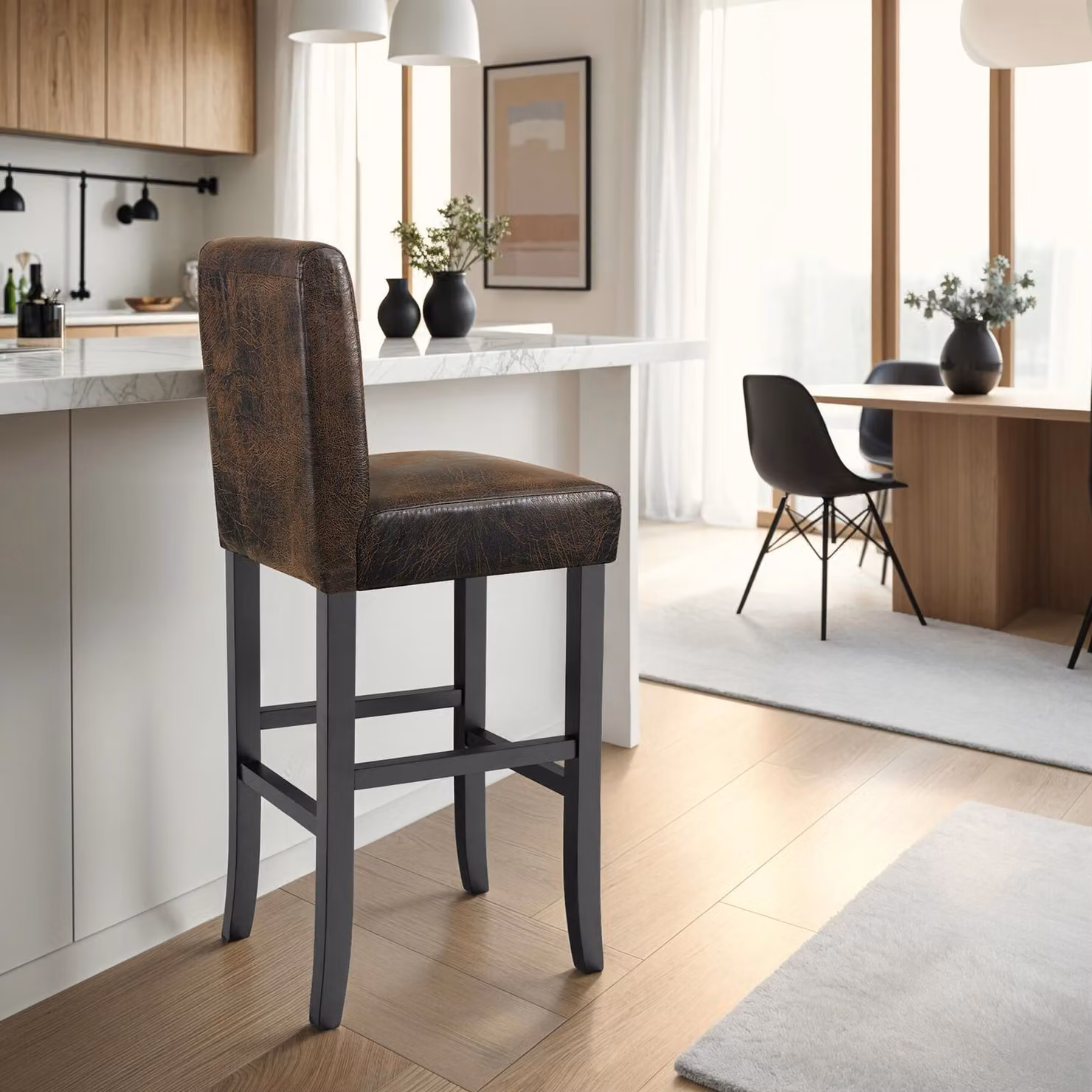 Set di 6 sgabelli da bar TecTake GmbH in pelle sintetica marrone con struttura in legno e metallo – 1