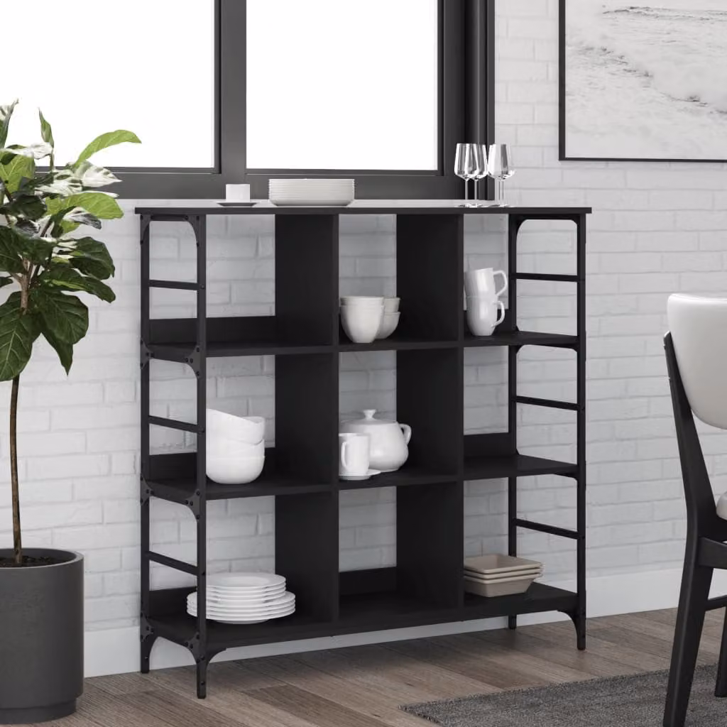 Credenza nera vidaXL in legno multistrato e metallo L: 102 cm, P: 32 cm, H: 103,5 cm