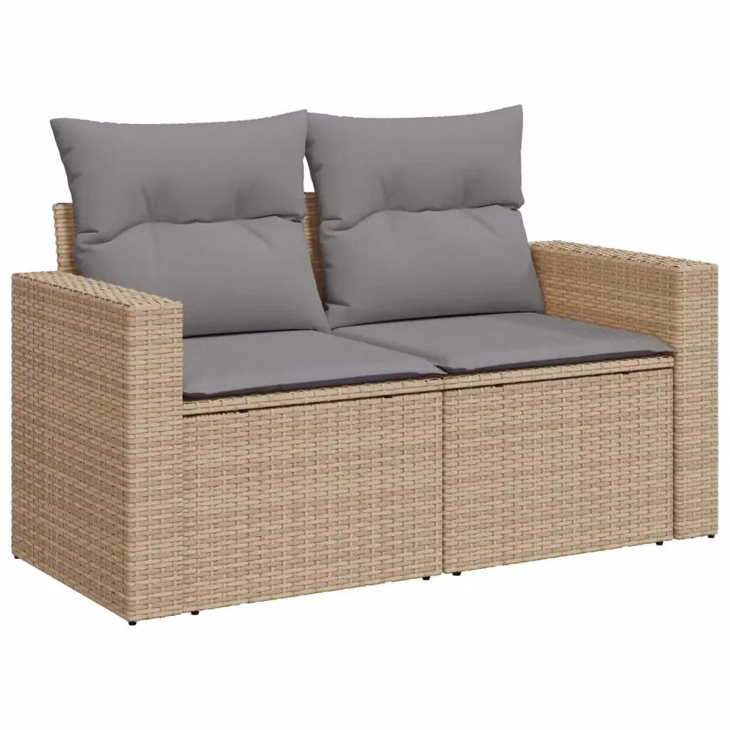 Divano da giardino a 2 posti vidaXL in polyrattan con cuscini beige e grigi – 2